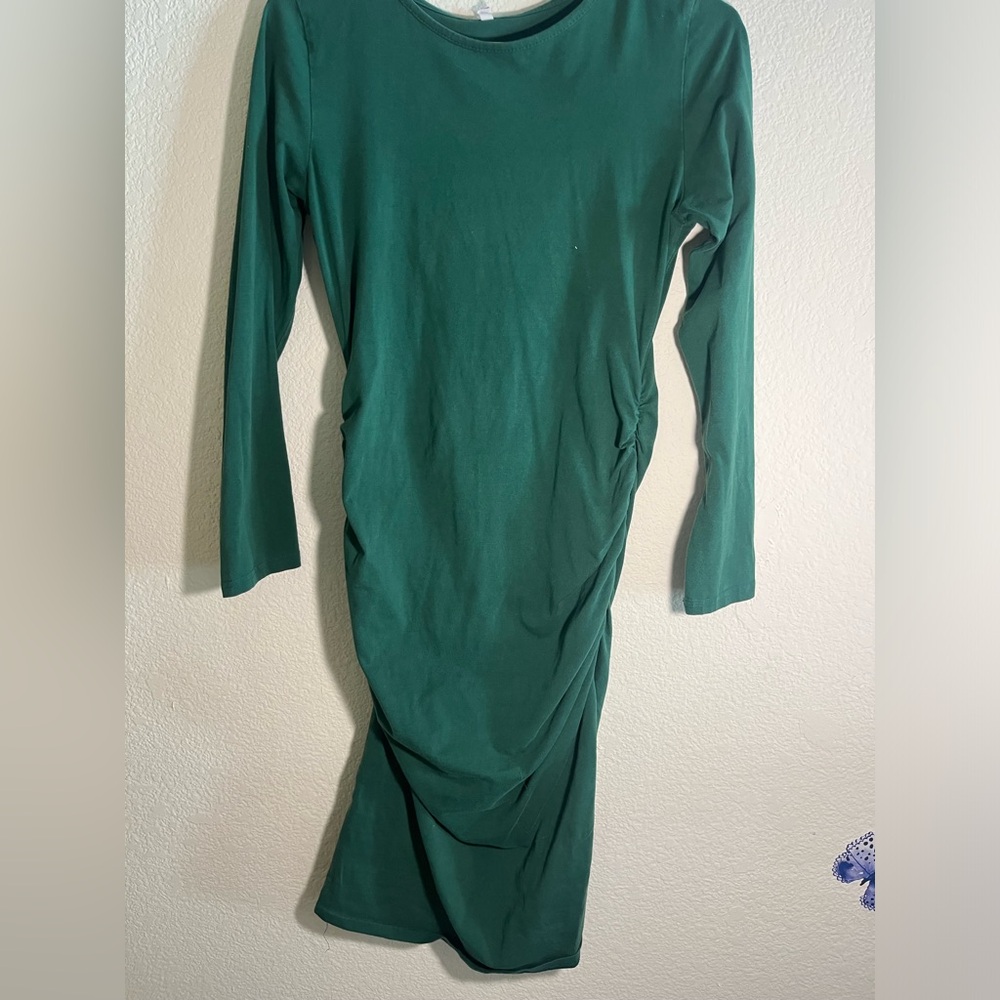 Green Scrunch Long Sleeve High Neck Dress